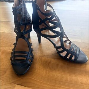 AEROSOLES Black Strappy Cage High-Heel Sandals